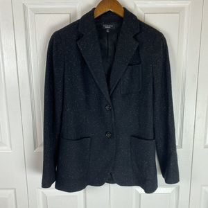 Talbots 6 Charcoal Gray Blazer Jacket Wool Blend Button Single Breasted V-neck